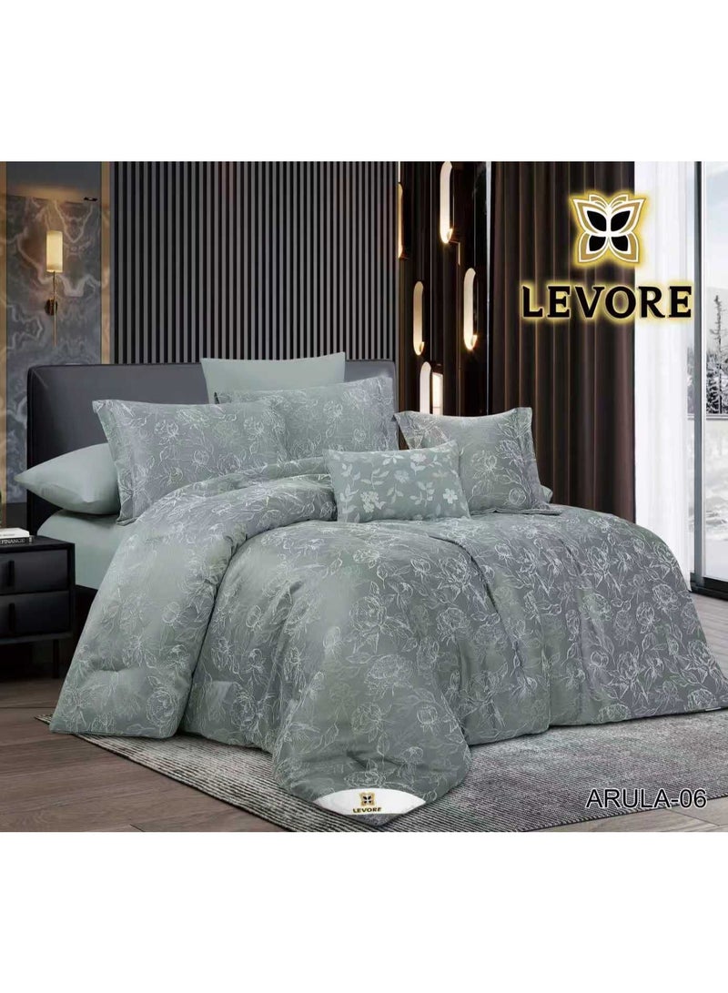 LEVORE 8-piece bedspread set, 100% soft cotton, floral pattern, double-sided, summer style, with filling and fasteners, suitable for King bed. NELLIE-05
